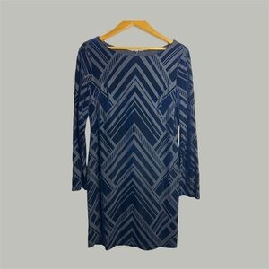 Vince Camuto Sz  12 Velvet Geometric Patterned Blue Midi Dress Whimsigoth Fairy